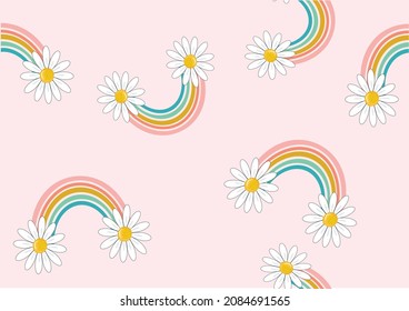 pink daisy rainbow design hand drawn