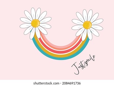 pink daisy rainbow design hand drawn