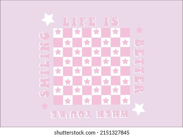 pink dama pattern with star and smile slogan vector