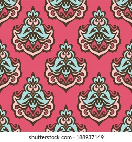 Pink Damask vector seamless design
