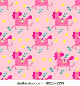 pink dancing unicorn with closed eyes dream pattern