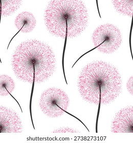 Pink dandelion seed pattern in organic texture style with soft pastel palette for textile fabric and nursery decor print
