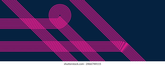 Pink and dark blue modern simple dynamic shiny lines shapes banner with futuristic technology concept