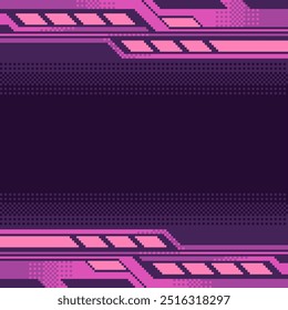 Pink Dark Mech Style Metal Frame Template with Gradient Background, Pixel Art Illustration