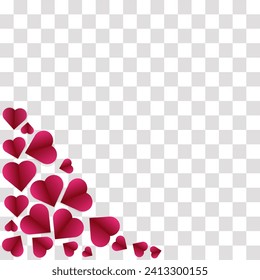 Corazón rosa, rojo oscuro y blanco volador aislado en un fondo transparente. ilustración vectorial. Decoración de corte de papel para diseño de borde o marco de San Valentín, vectorial Ilustración.