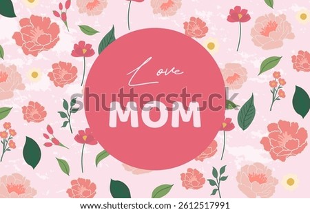 Pink mother’s day background with carnations, leaf, daisy for horizontal design