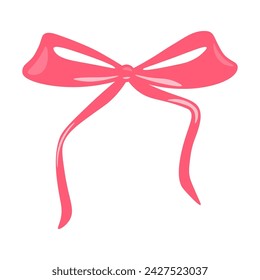 Pink decorative bow with ribbon, cartoon flat vector illustration.