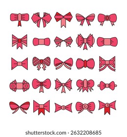 pink decorative bow tie icons set