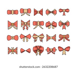 pink decorative bow tie icons set