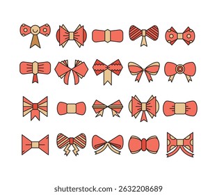 pink decorative bow tie icons set