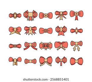 pink decorative bowtie icons set