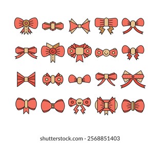 pink decorative bowtie icons set