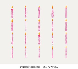 Pink decorative candle set with unique patterns and minimalist design elements. Perfect for creative projects, party decor themes, or festive designs.