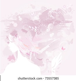 pink decorative composition with girl