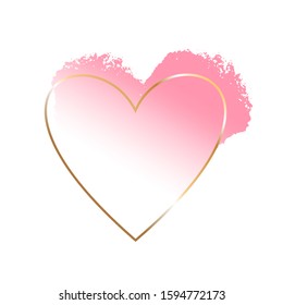 Pink decorative heart with a gold outline on a white background. Vector design template for banner, card, poster. 