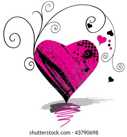 Pink  decorative heart with splashes and pattern