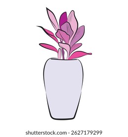 Pink Decorative Plant in Vase Vector Illustration