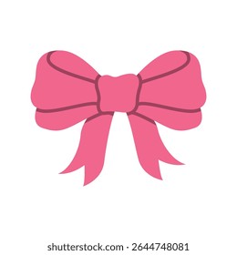 Pink Decorative Ribbon Bow in Cartoon Style – Vector Illustration Isolated on White Background, Ideal for Gift Wrapping, Cute Design Projects, Celebrations, and Creative Decor Themes