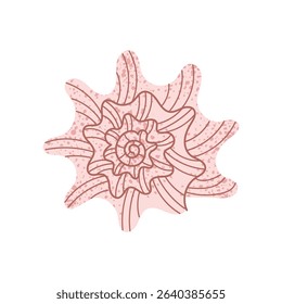 Pink decorative seashell with intricate spiral design. Unique ocean-inspired shape for beach-themed designs, scrapbooking, and summer crafts.