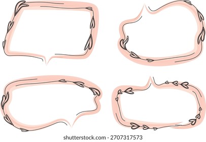 Burbujas de discurso decorativas rosadas con diseños de patrones de corazones