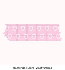 A pink decorative tape design featuring heart patterns on a grid background.