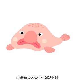 Pink deep sea Blobfish cartoon character isolated on white background.