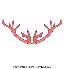 Clipart vectorial de antídoto de ciervo rosa. Dibujo de color plano color rojo oscuro con cebollas. Estilo de doodle de cuerno animal dibujado a mano. Para la naturaleza rústica y gráfica. 