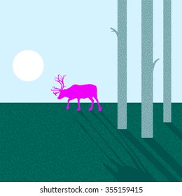 Pink deer. Vector illustration