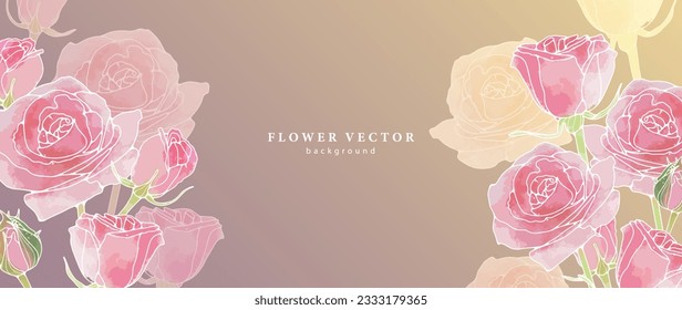 Pink delicate floral card with watercolor roses. Background for text, photos, diplomas, postcards and business cards. Pink bouquet of flowers.