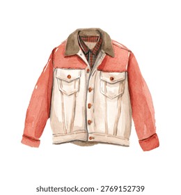 Pink denim jacket with white pockets