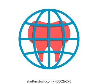 pink dental dentist tooth teeth globe image vector icon