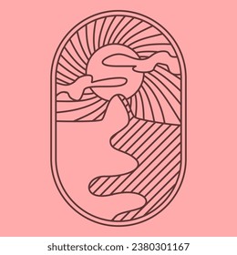 Pink Desert on sunset boho logo. sand, sunset landscape aesthetic icon.