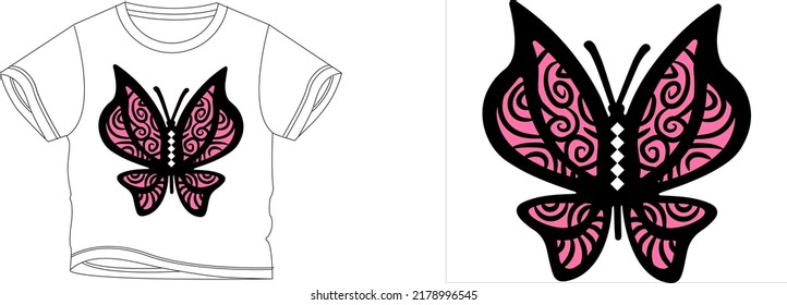 pink design betterfly t-shirt design background color is a white and t-shirt color is a white beautiful color and beautiful design