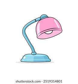 Pink Desk Lamp Vector Icon Sticker Design With A Blue Base On A White Background