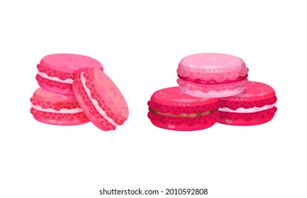 Pink Desserts with Macaron as Meringue-based Confection Vector Set