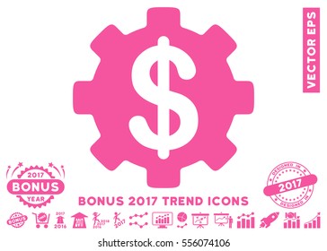 Pink Development Cost icon with bonus 2017 trend pictures. Vector illustration style is flat iconic symbols, white background.