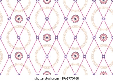Pink diagonal lines and flowers on a white background. Seamless patterns.