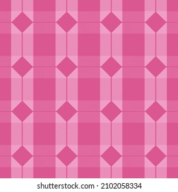 Pink diamond connected with crossed line on square background. Seamless cute background.