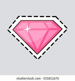 Pink diamond. Cut it out. Accessory. Illustration of isolated precious stone with facets. Luxurious thing for women. Rose-coloured expensive jewel. Cartoon design. Fashion. Flat style. Vector
