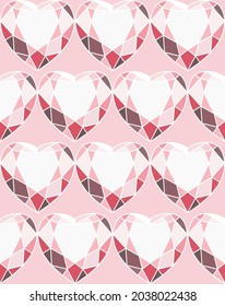 Pink diamond repeat pattern. Seamless vector heart design suitable for Valentine’s Day, engagements and stationary.
