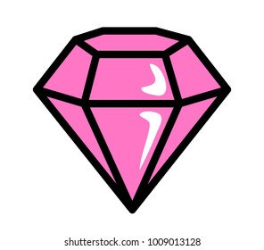 Pink Diamond sticker of 80s retro comic style. Vector illustration isolated on white background