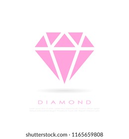Pink diamond vector icon isolated on white background