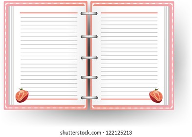 Pink diary with line and strawberry pattern, create by vector