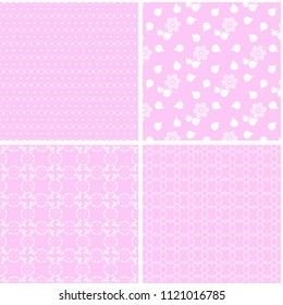 Pink different vector seamless patterns. Abstract ornaments.
