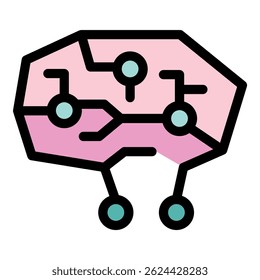 Pink digital brain with electronic circuits, symbolizing ai and machine learning processes