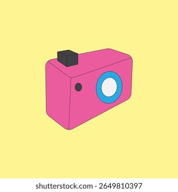 Pink digital camera vector illustration. World Photography Day's concept