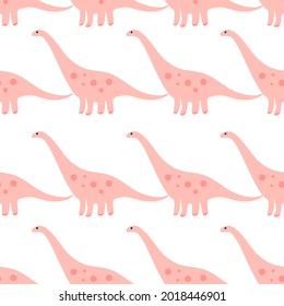 Pink Dino seamless pattern on white background for fashion print, wallpaper, gift wrapping paper etc.