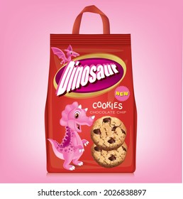 Pink dinosaur brand cookie packaging design.illustration vector