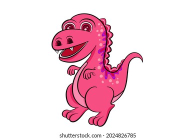 Pink dinosaur cartoon character on white isolated background