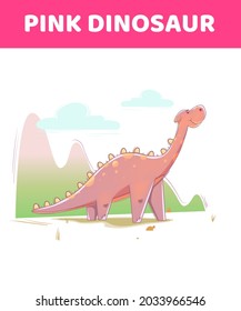 dinosaurio rosa. Ilustración del vector de corte en estilo de caricatura